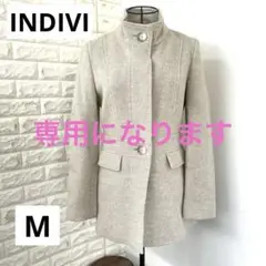 【INDIVI】インディヴィ　ヘリンボーンスタンドカラー　ショートウールコート