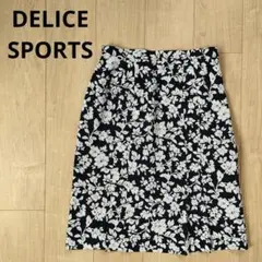 DELICE SPORTS デリススポーツ 花柄 スカート ネイビー 膝丈 裏地