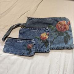 MOUSSY デニム花柄ポーチ3点セット
