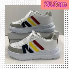 23.0cm★新品★レディース 厚底 フェイクレザーシューズ トリコロール