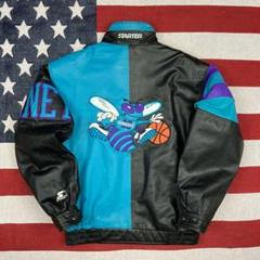 超希少　刺繍　NBA　HORNETS　ホーネッツ　本革　ライダース　ビンテージ