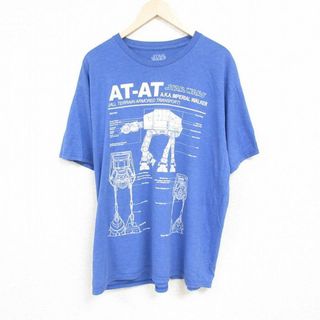 XL★古着 半袖 Tシャツ メンズ スターウォーズ STAR WARS AT-AT 大きいサイズ クルーネック 紺 ネイビー 霜降り 24feb26 中古