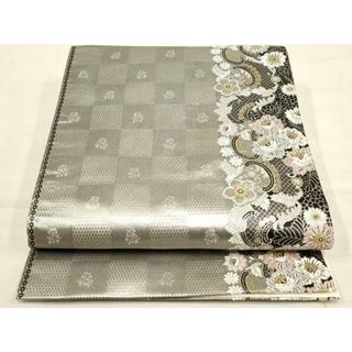 平和屋着物◎六通柄袋帯　市松花文　金銀糸　正絹　逸品　AAAN3423tm