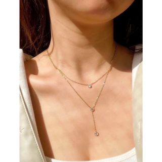 3粒czダイヤモンド　18kコートネックレス ゴールド　サージカルステンレス 
