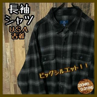 メンズ ブラック ブロックチェック XL 古着 ボタンダウンシャツ 長袖 シャツ