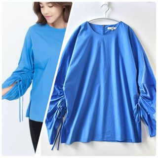 TIBI BLUE LONG SLEEVE BLOUSEギャザースリーブブラウス