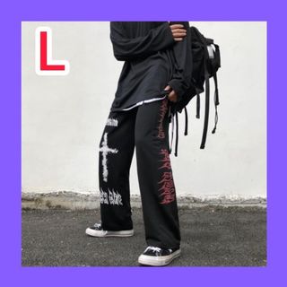 パンツ L ブラック 黒 ゆったり カジュアル